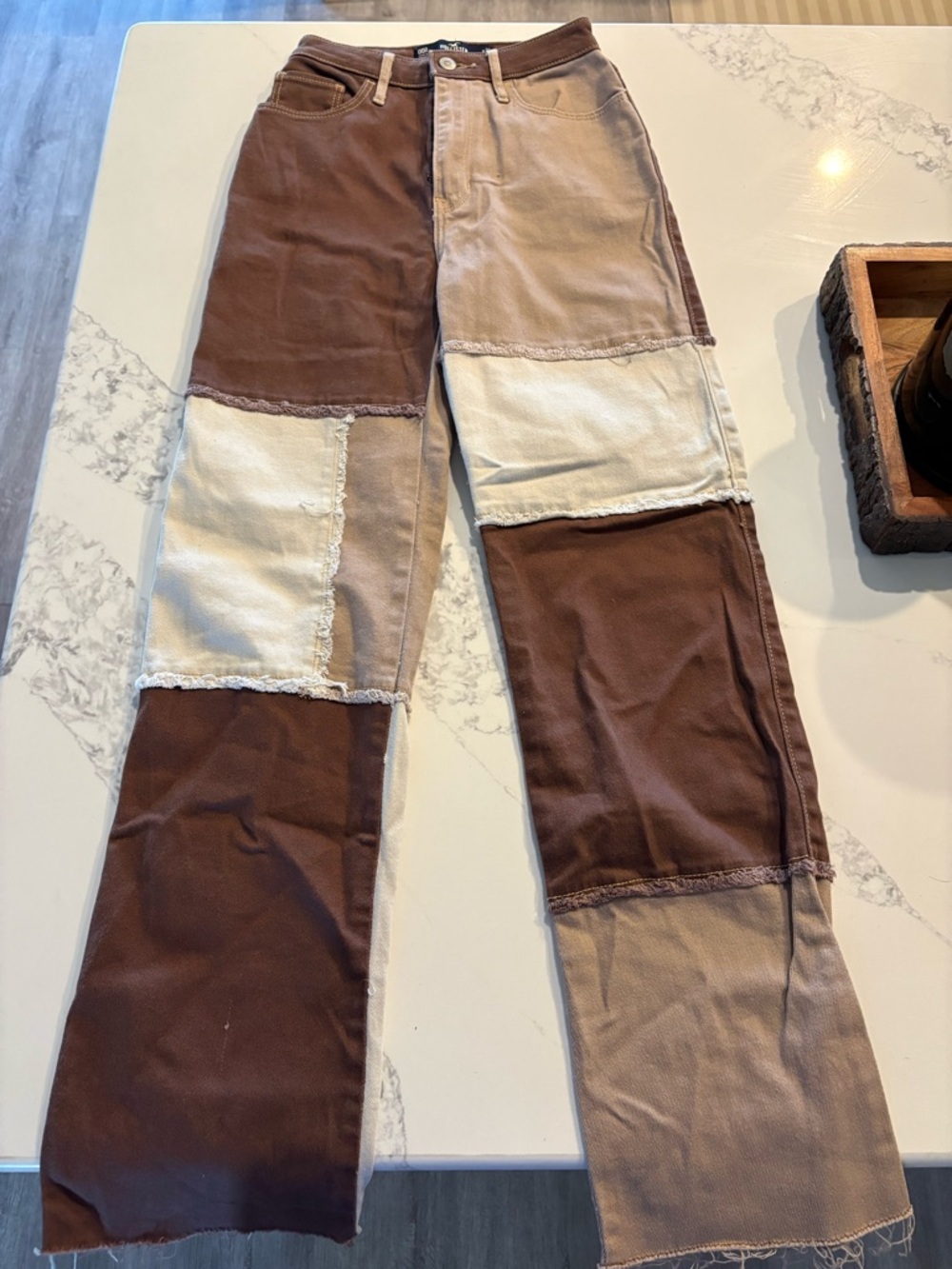 Hollister Patchwork Corduroy Pants in Brown & Cream